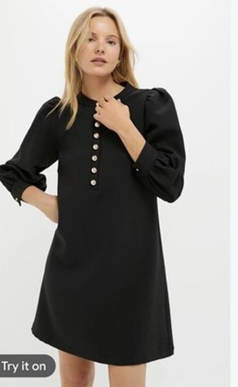 Pomander Place Tuckernuck Black Crepe Samantha Dress Gold Button Womens Medium M